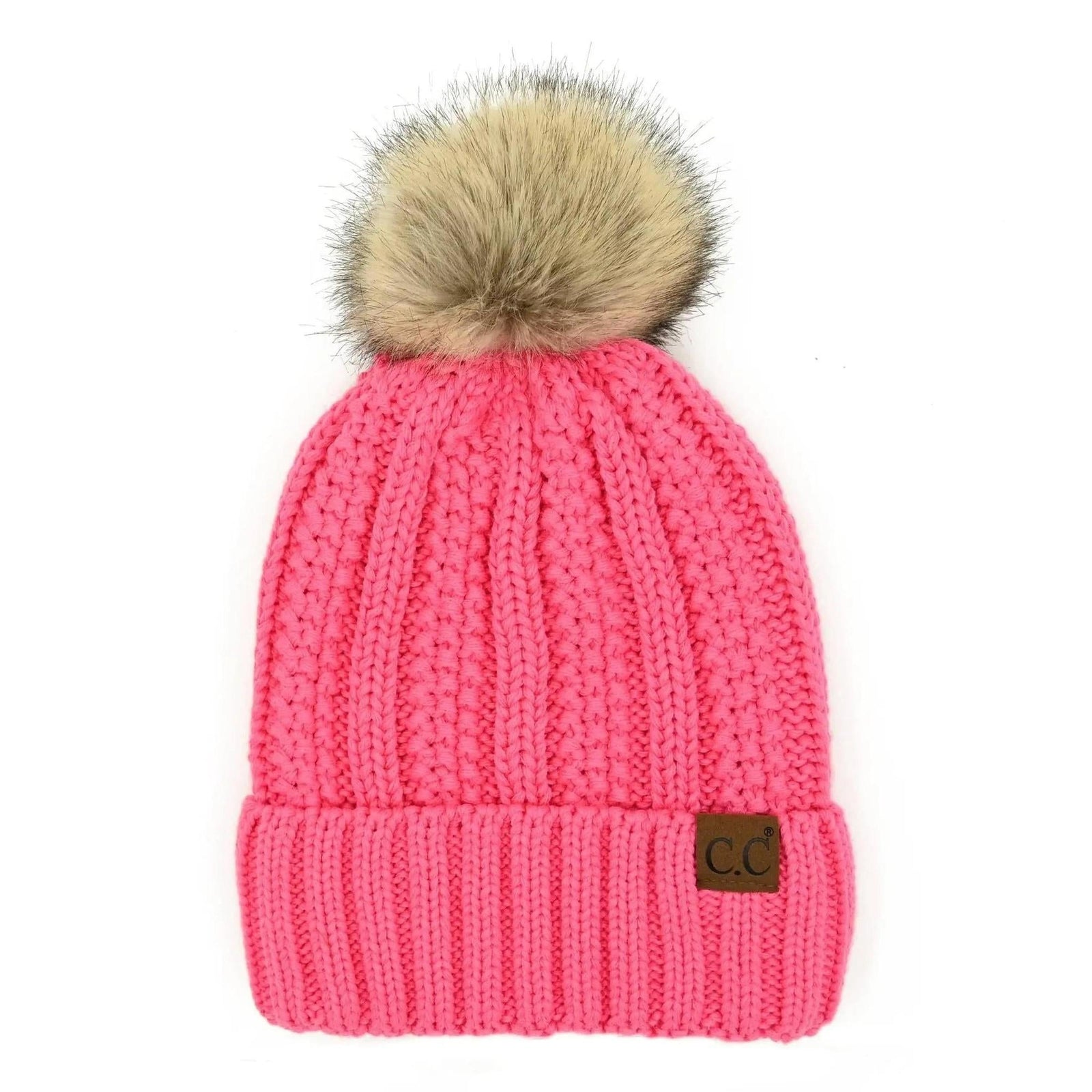 CC Bold Pom Accented Kids Youth to Adult Beanies Hats - Truly Contagious
