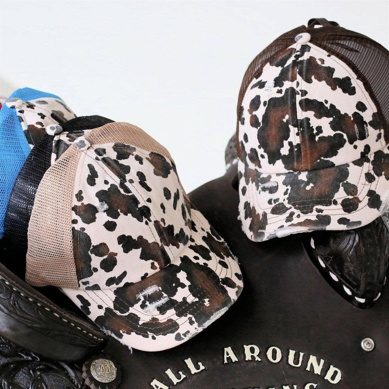 CC Cow Print Pony Hats Criss Cross Style Women Cap for Ponytails - Truly Contagious