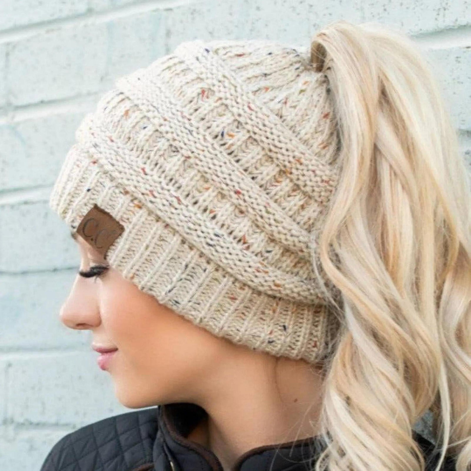 CC Cozy Confetti Bun Ponytail Beanies Hats - Truly Contagious