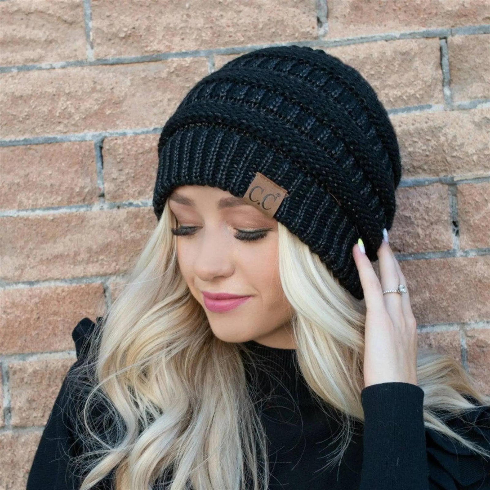 CC Cozy Metallic Cable Knit Skully Beanies Hats - Truly Contagious