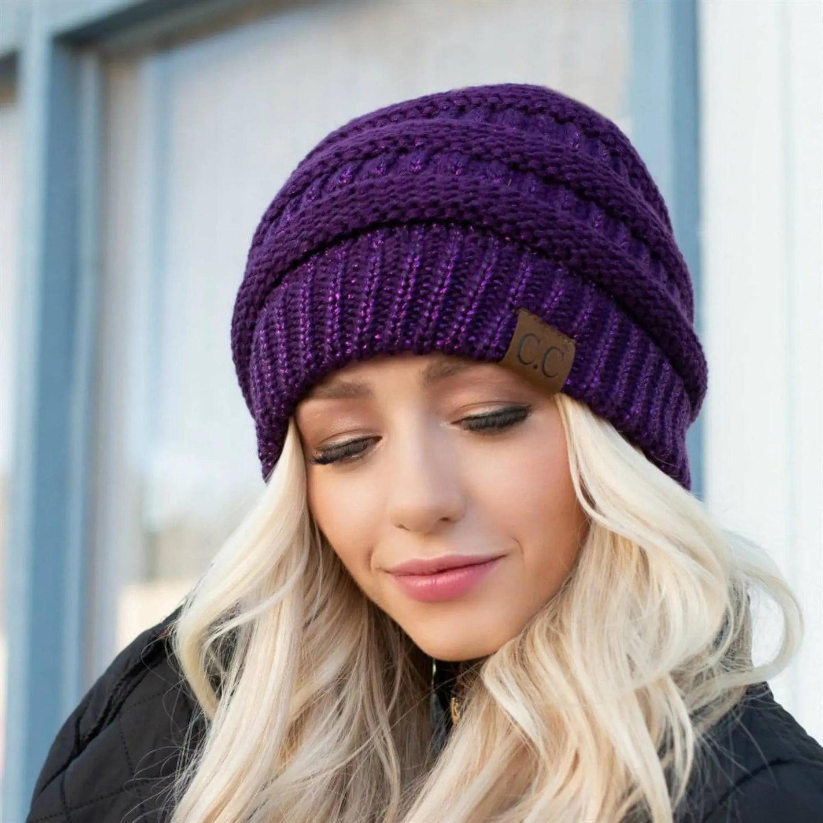 CC Cozy Metallic Cable Knit Skully Beanies Hats - Truly Contagious