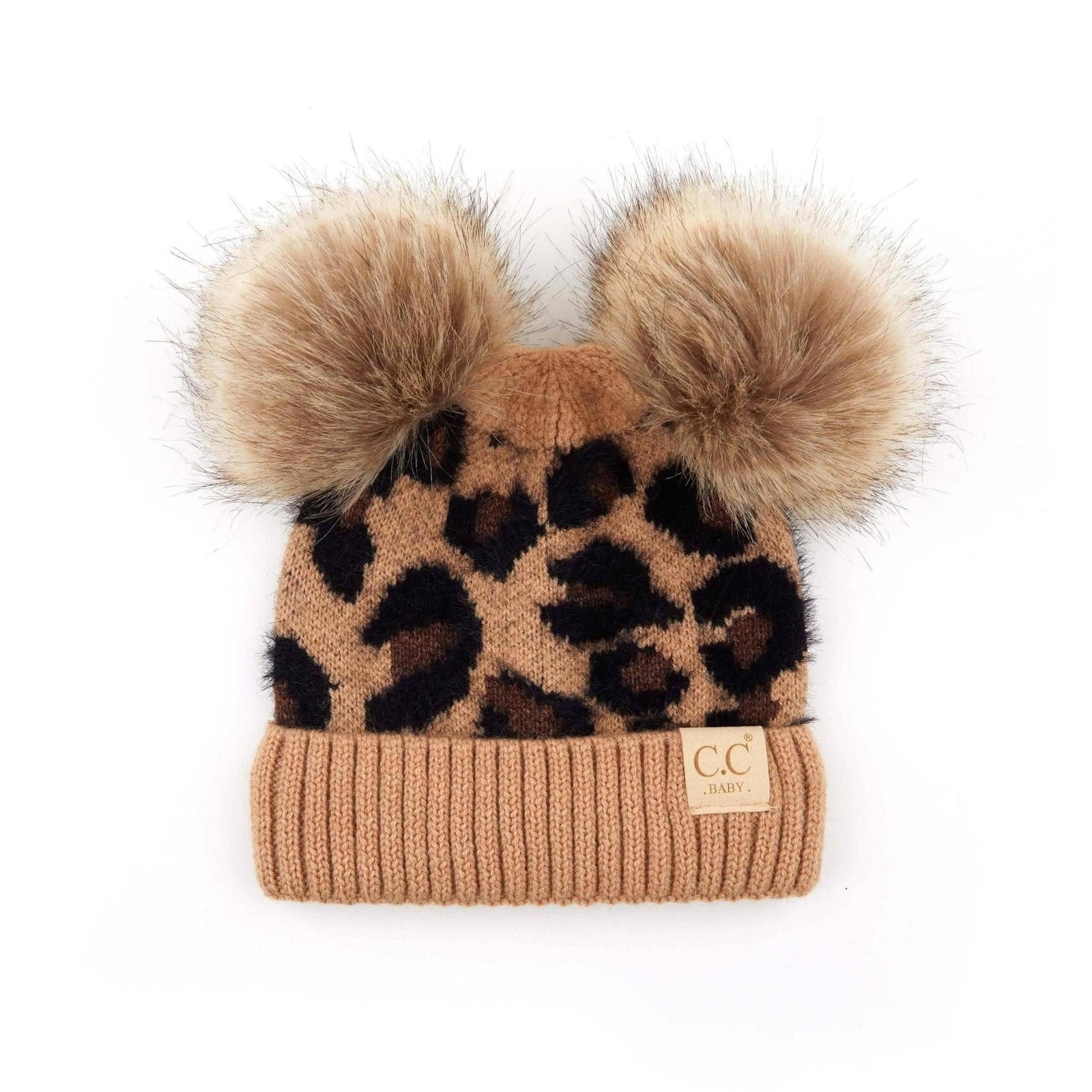 CC Double Pom Kid Leopard Beanie Winter Snow Fashion Hats - Truly Contagious