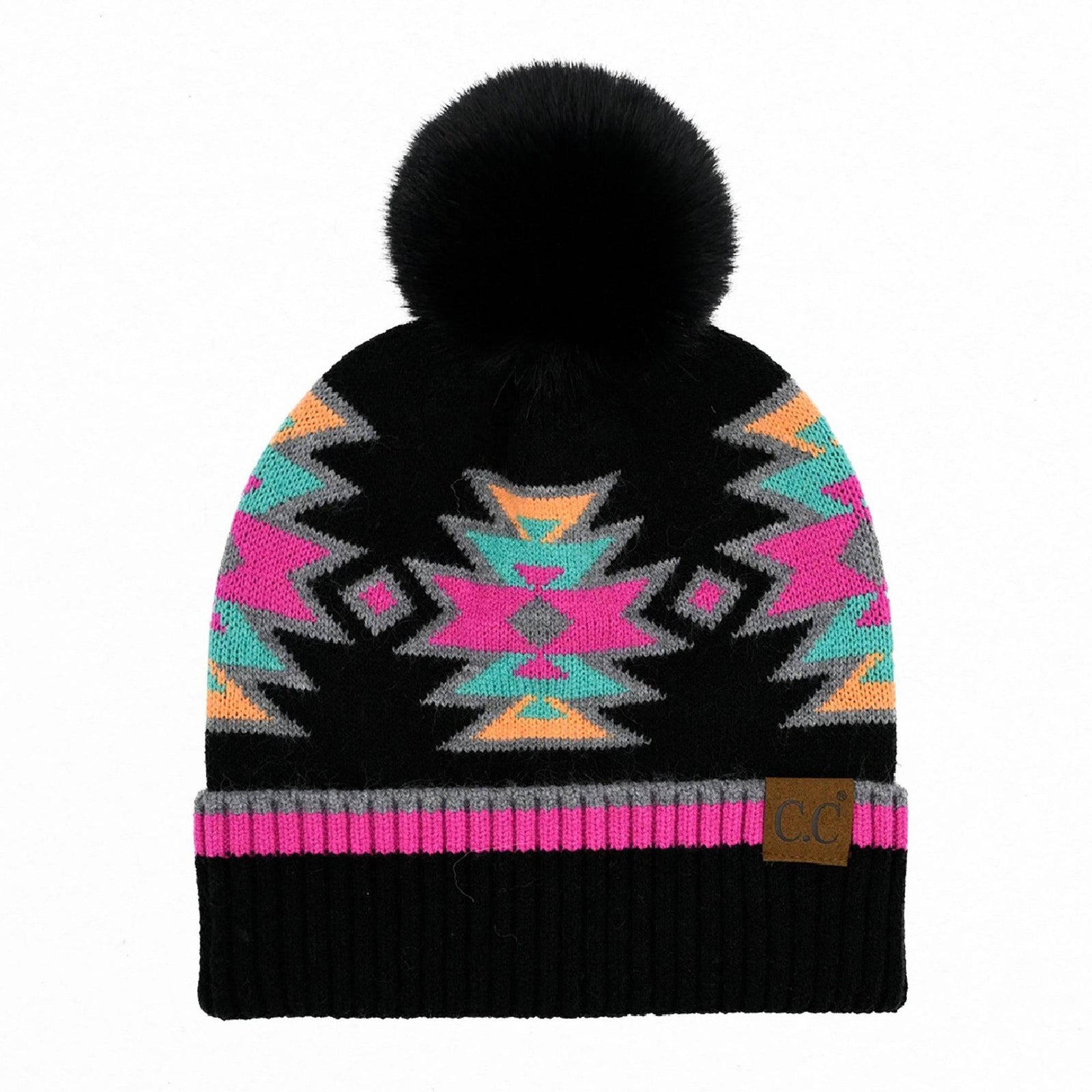 CC Kids South Western Pattern Faux Fur Pom Beanie - Truly Contagious