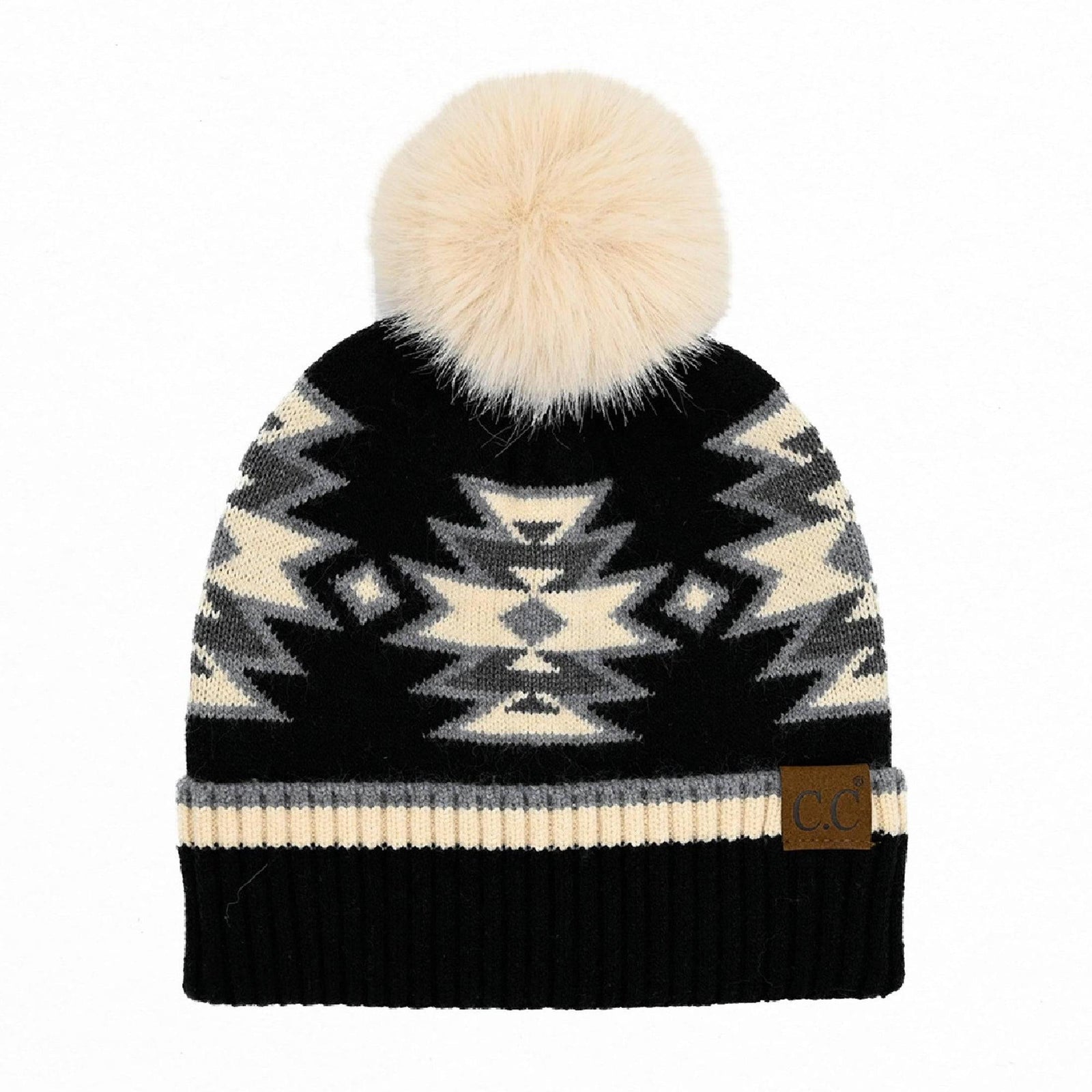 CC Kids South Western Pattern Faux Fur Pom Beanie - Truly Contagious