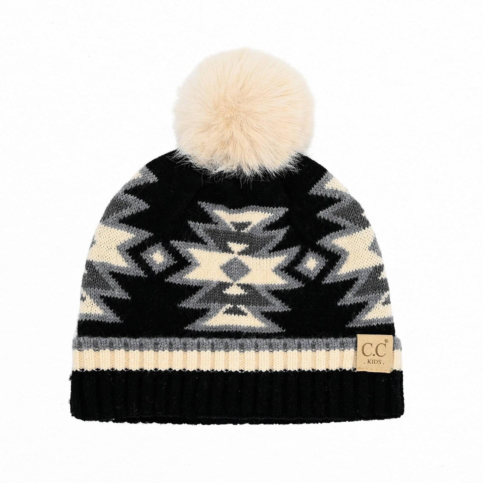 CC Kids South Western Pattern Faux Fur Pom Beanie - Truly Contagious