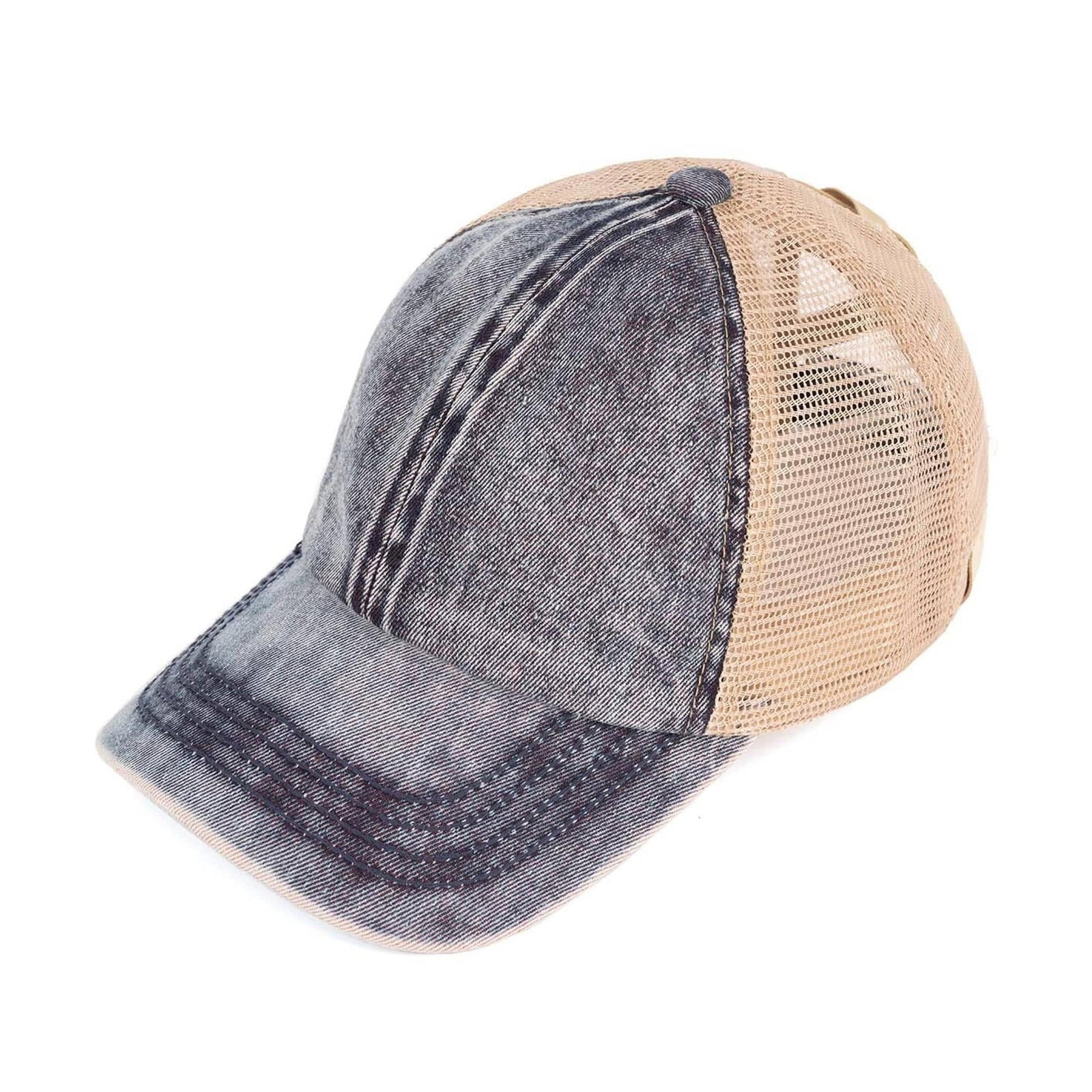 CC Kids Washed Denim Pony Hats Criss Cross Style Women Cap for Ponytails - Truly Contagious