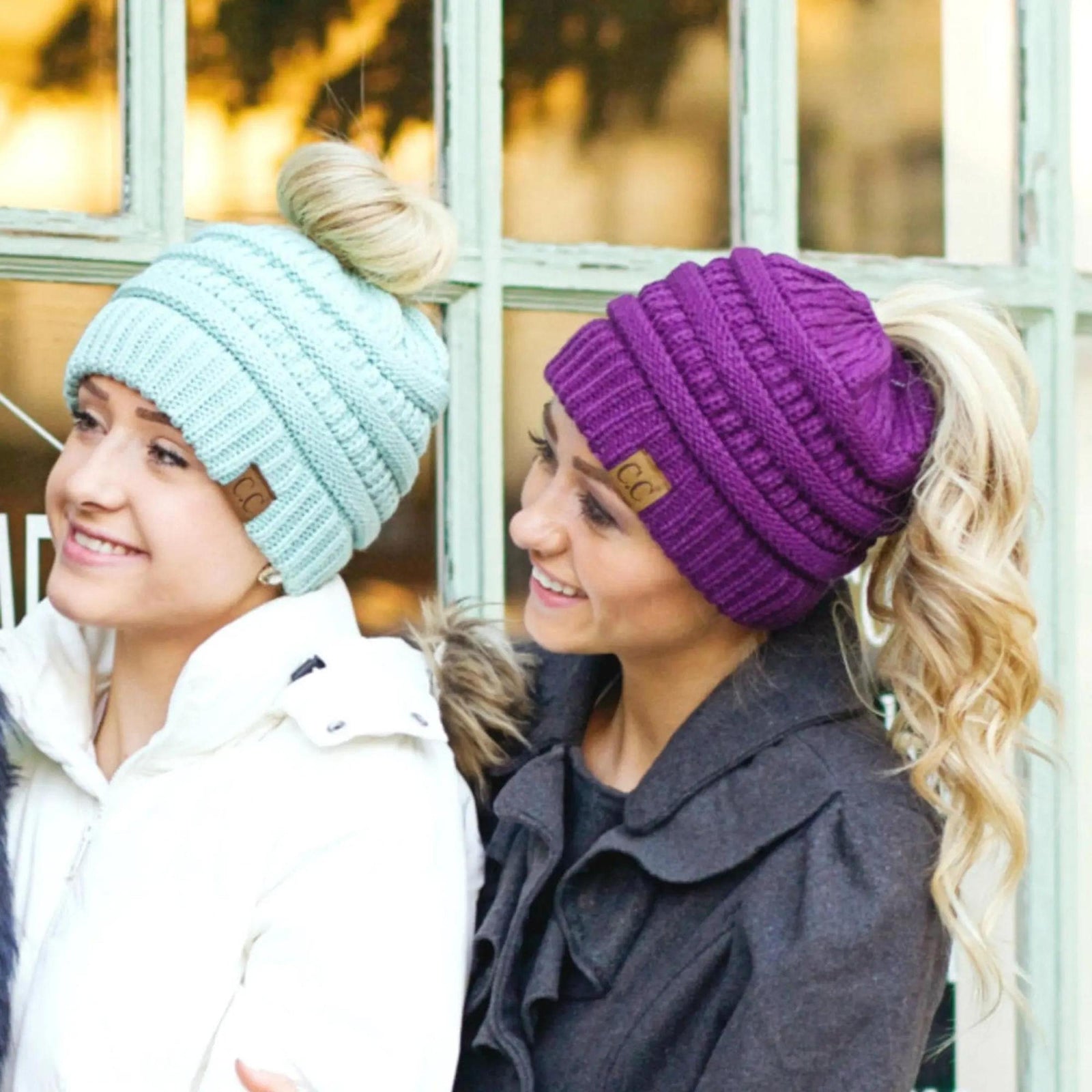 CC Messy Bun Adults and Kids Ponytail Beanies Hats - Truly Contagious
