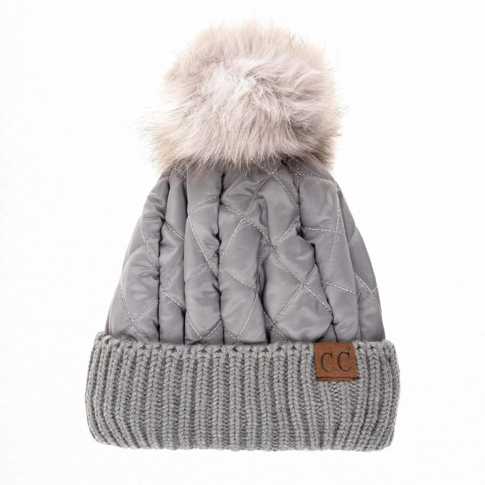 CC Quilted Puffer with Detachable Pom Beanies Hats - Truly Contagious