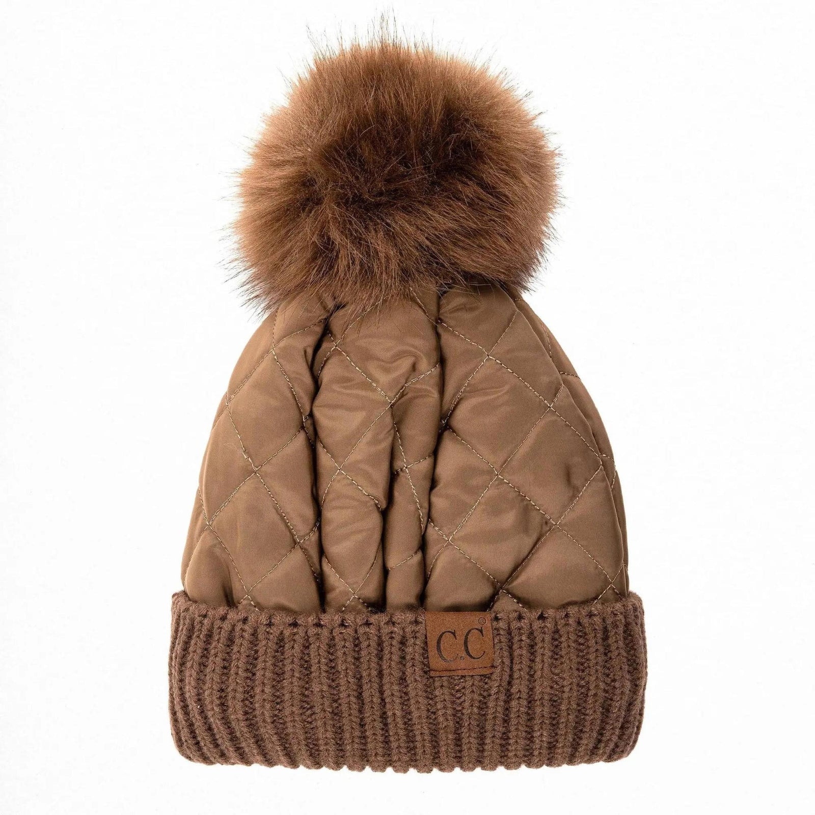 CC Quilted Puffer with Detachable Pom Beanies Hats - Truly Contagious