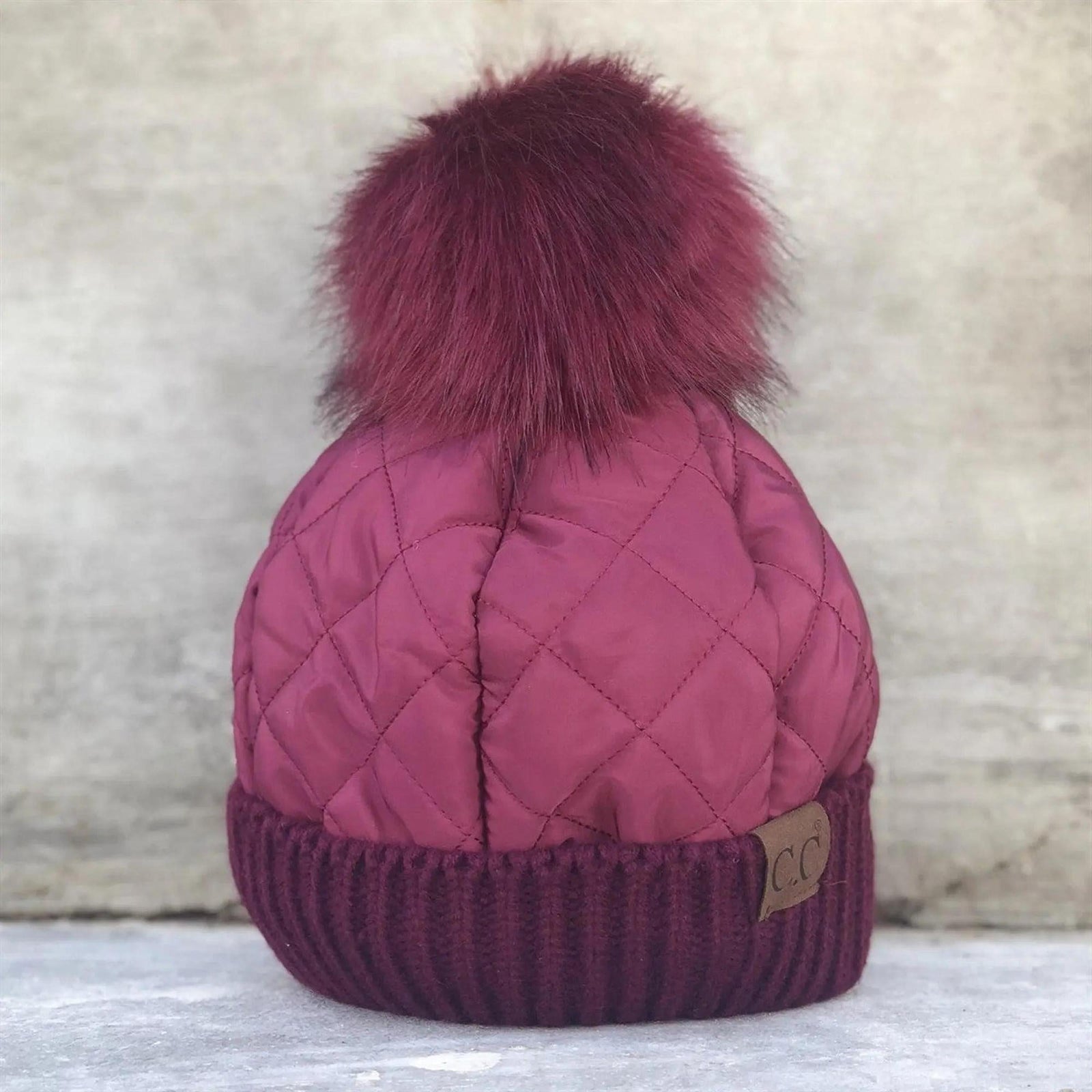 CC Quilted Puffer with Detachable Pom Beanies Hats - Truly Contagious