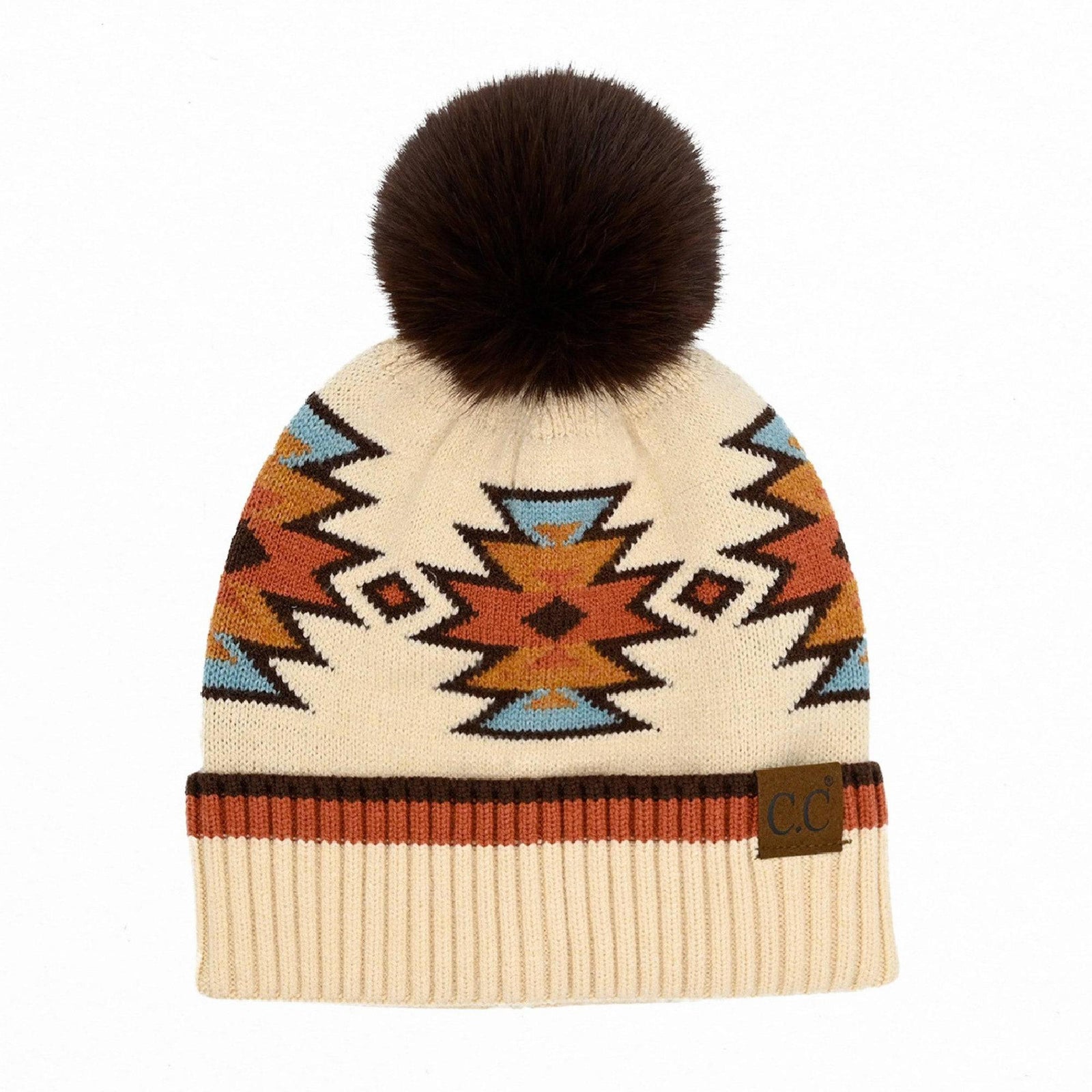 CC South Western Pattern Pom Beanie | Adult and Kid Sizes - Truly Contagious