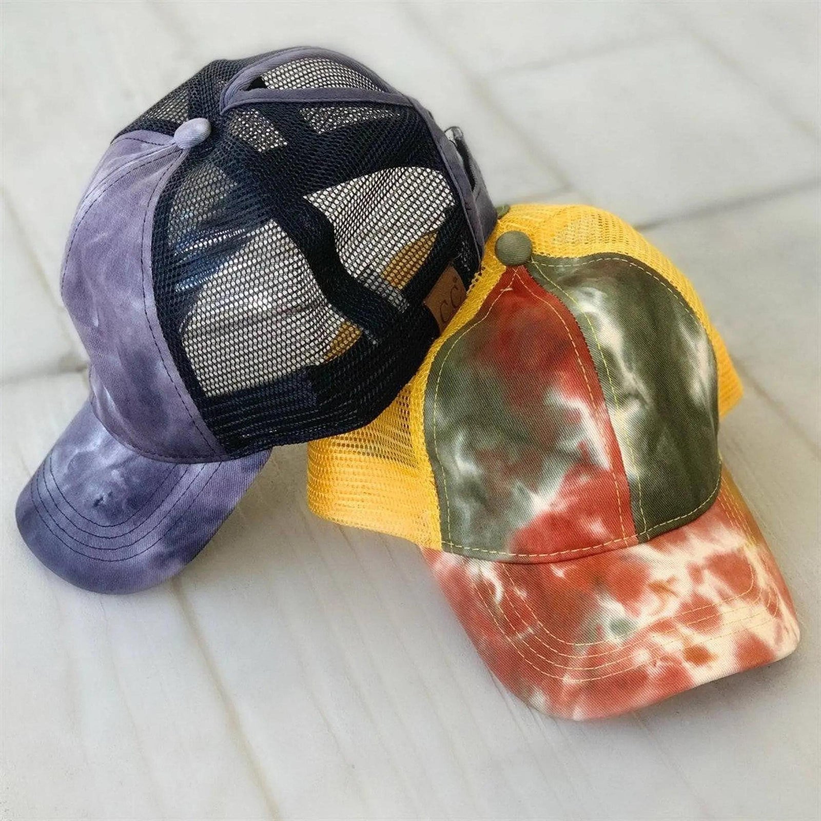 CC Tie - Dye Messy Bun Pony Cap Women, Teens and Kids Trucker Hats - Truly Contagious