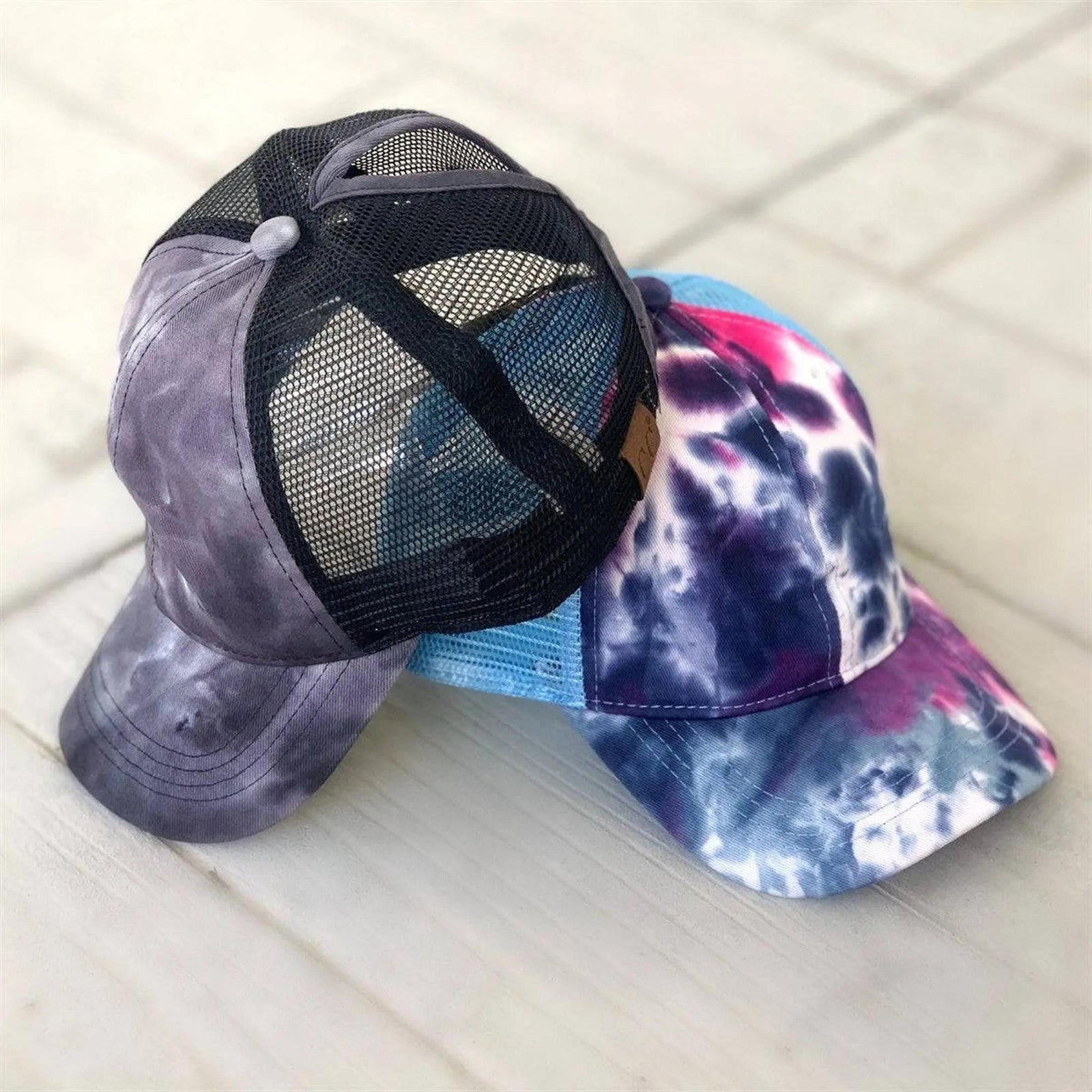 CC Tie - Dye Messy Bun Pony Cap Women, Teens and Kids Trucker Hats - Truly Contagious