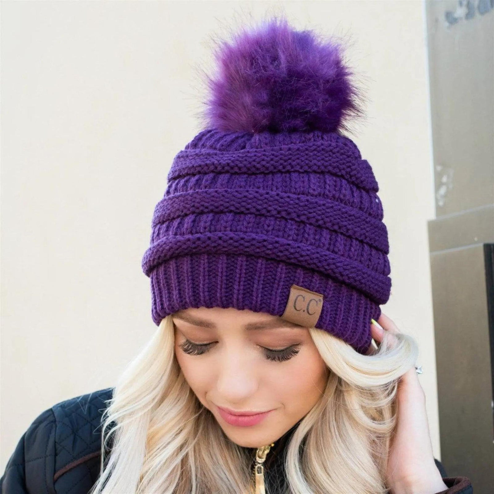 CC Trending Pom School Spirit Colors Beanies Hats - Truly Contagious