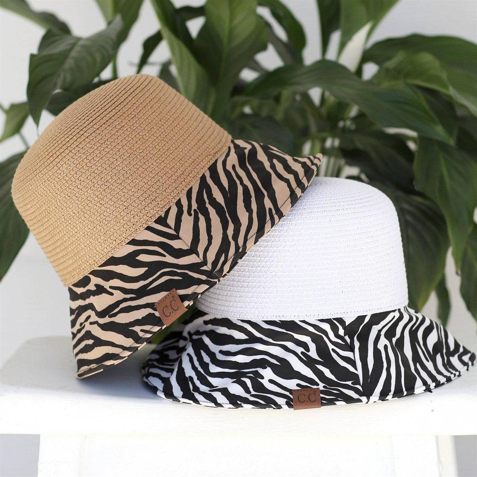 CC Zebra Print Straw Bucket Hat - Truly Contagious