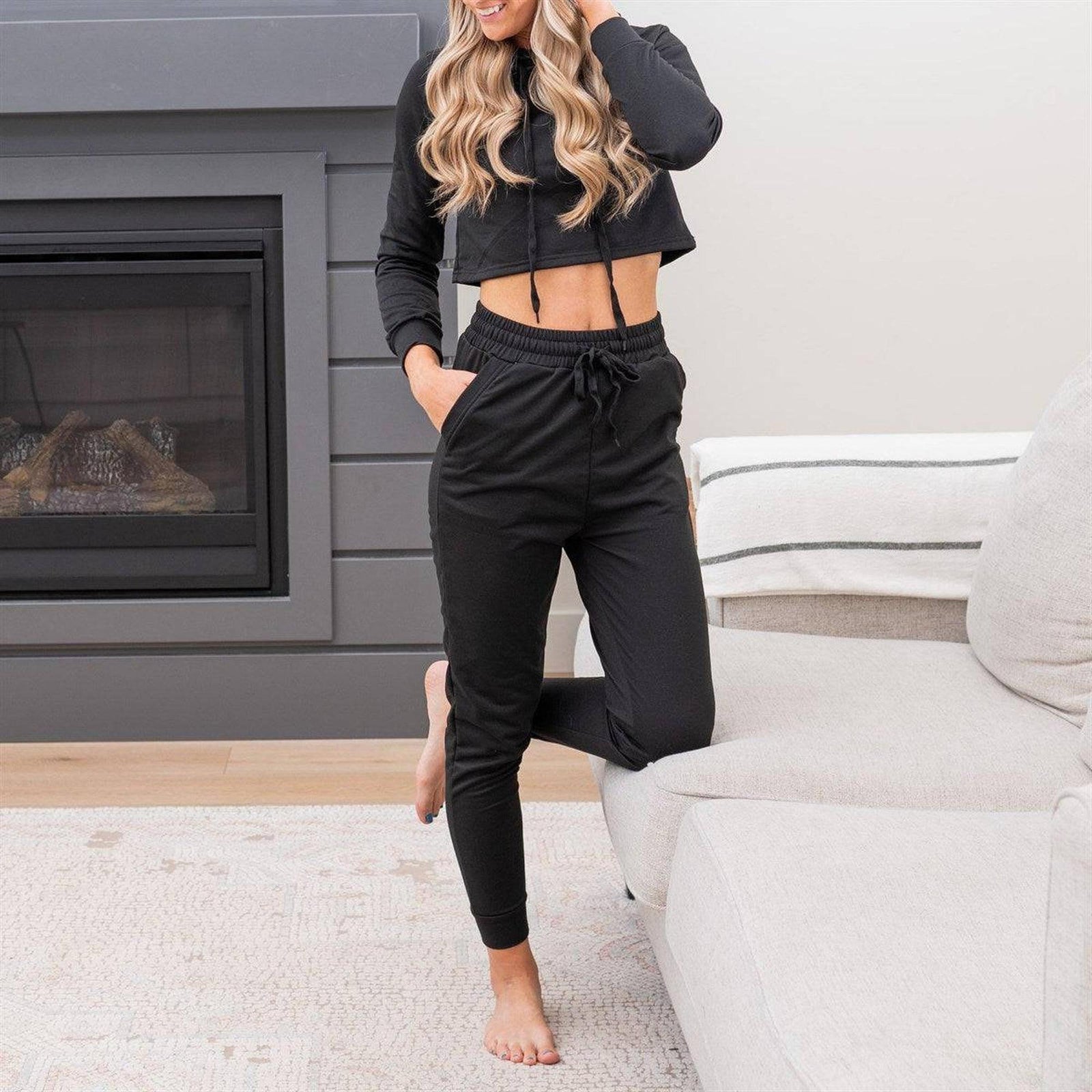 French Terry Cropped Jacket/Jogger Loungewear - Truly Contagious