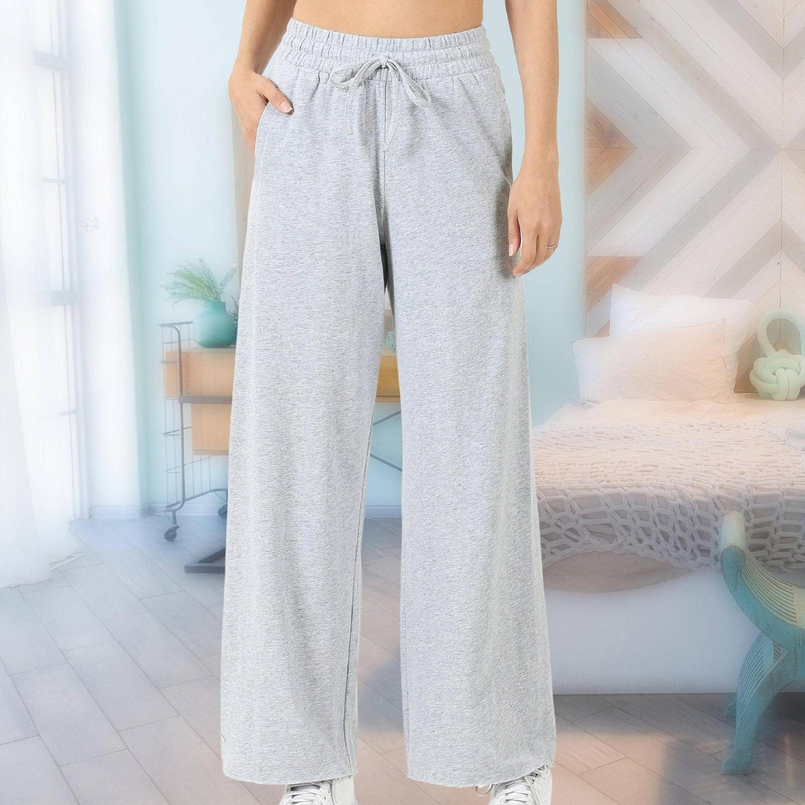 French Terry Drawstring Waist Raw Edge Hem Pants - Truly Contagious