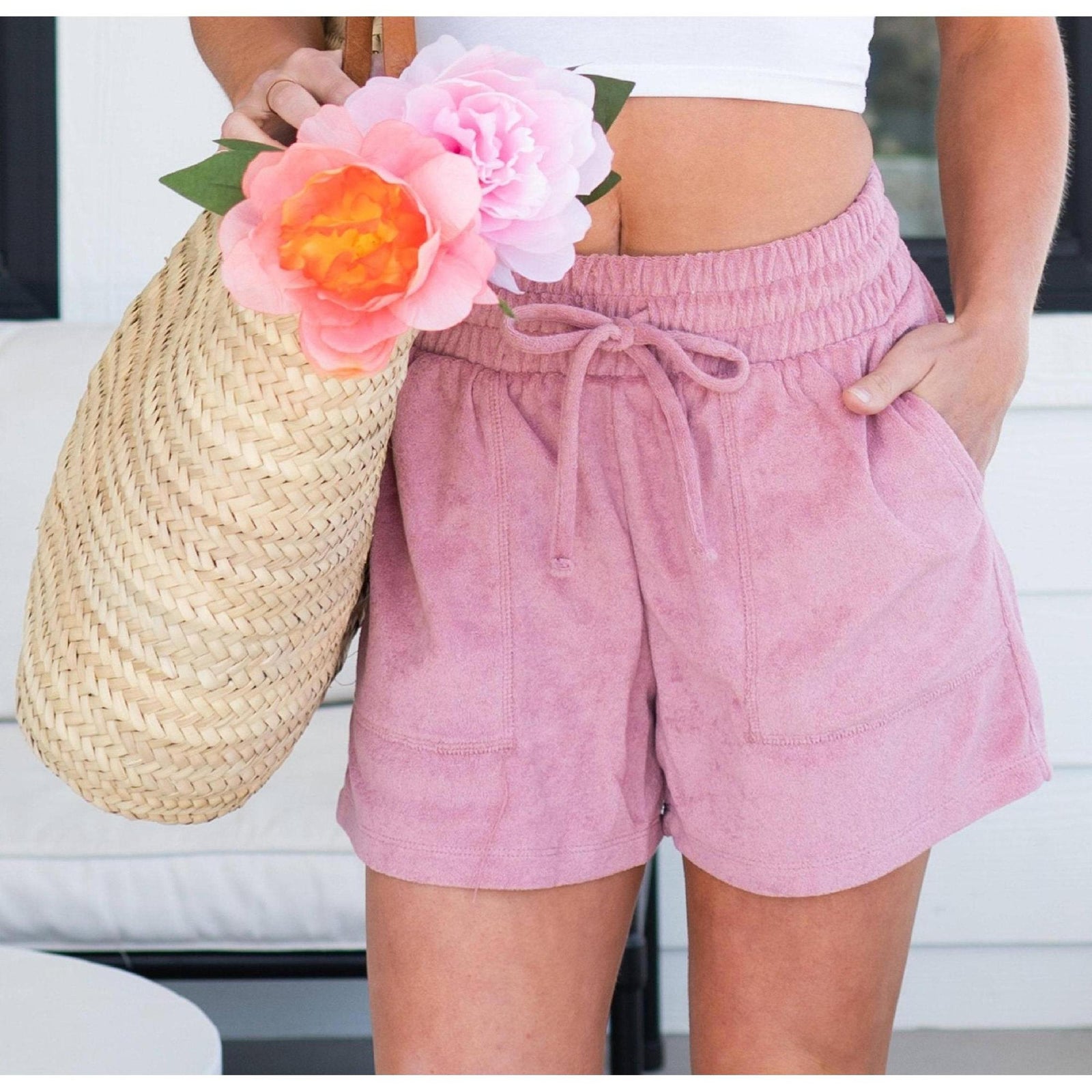 Terry Drawstring Waist Shorts With Pockets - Truly Contagious