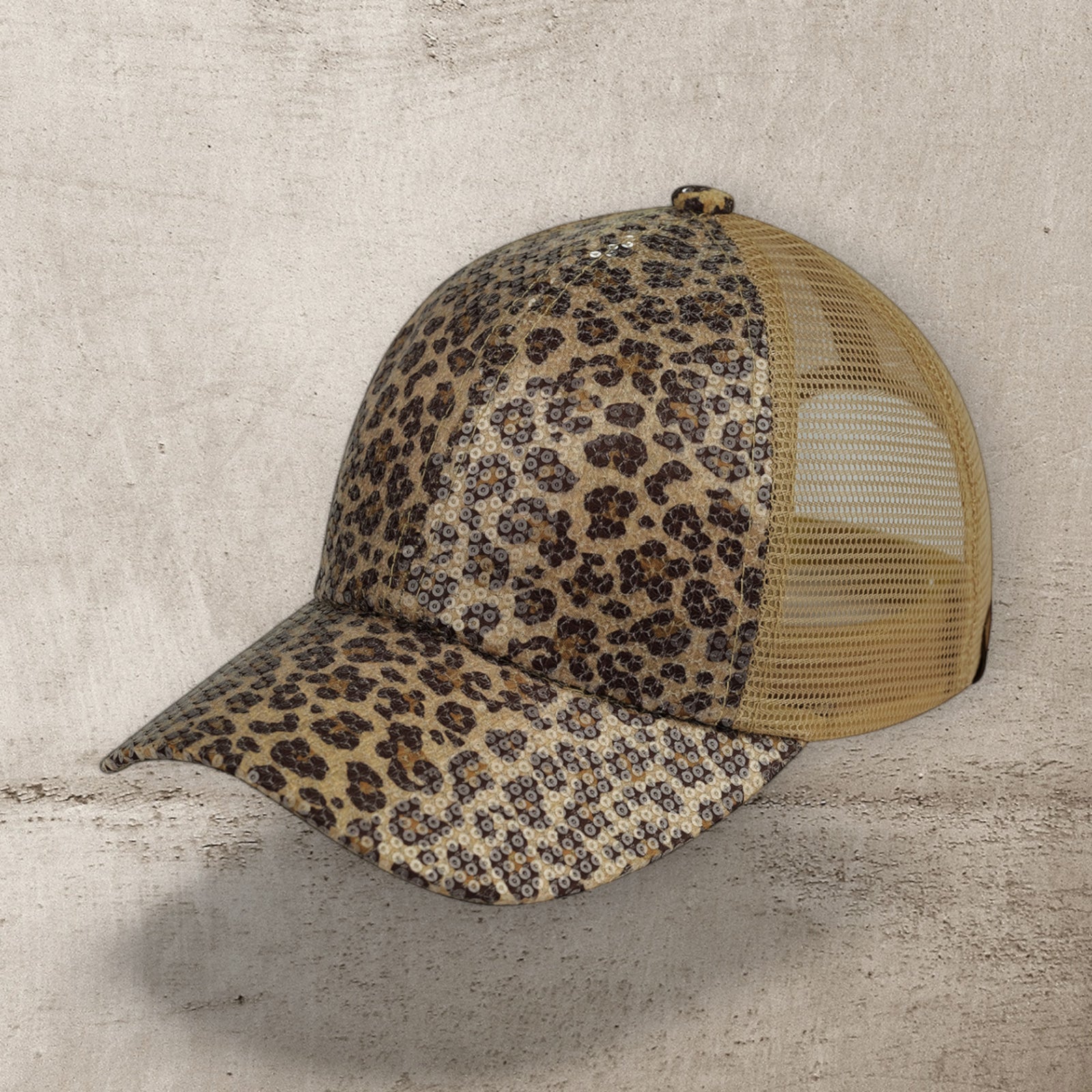 CC Sequin Leopard Baseball Cap for Women One Size Fits Most