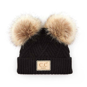 CC Baby Double Pom Criss-Cross Pattern Beanie - Truly Contagious