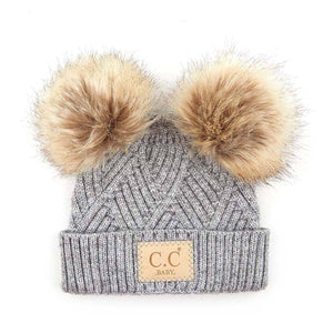 CC Baby Double Pom Criss-Cross Pattern Beanie - Truly Contagious