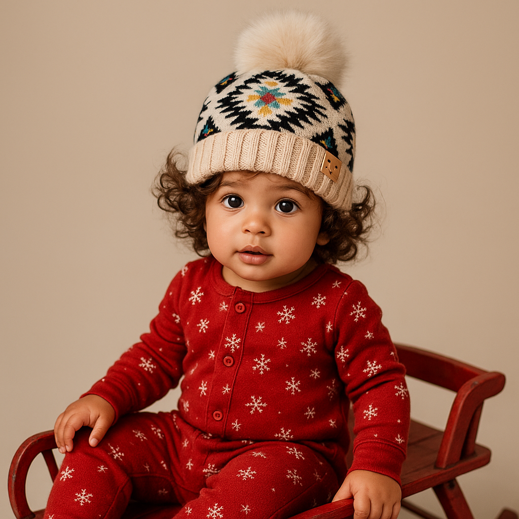 Southwestern Baby/Toddler CC® Beanie with Plush Pom - Slouchy or Fold - Up Cuff, One Size Newborn-12M - Truly Contagious