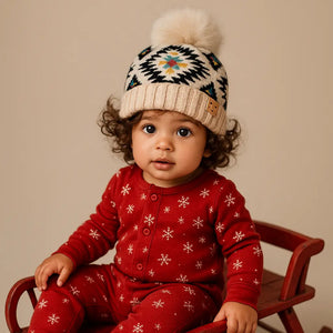 Southwestern Baby/Toddler CC® Beanie with Plush Pom – Slouchy or Fold-Up Cuff, One Size Newborn–12M