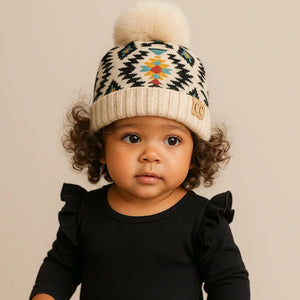 Southwestern Baby/Toddler CC® Beanie with Plush Pom – Slouchy or Fold-Up Cuff, One Size Newborn–12M