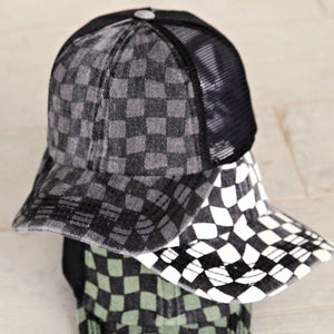 CC Checkered Pattern Baseball Cap | Criss-Cross - Truly Contagious