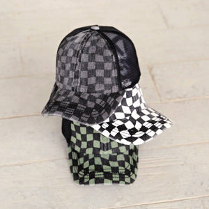 CC Checkered Pattern Baseball Cap | Criss-Cross - Truly Contagious