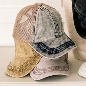 CC Washed Denim Criss Cross Cap | Adult and Kid Sizes - Truly Contagious