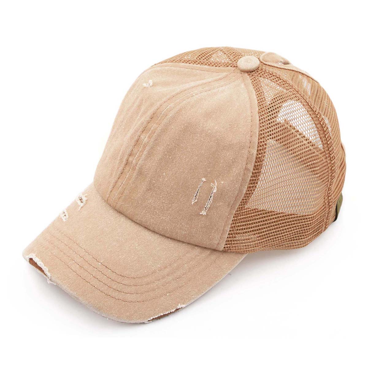 Women's Distressed Mesh Back Pony Cap