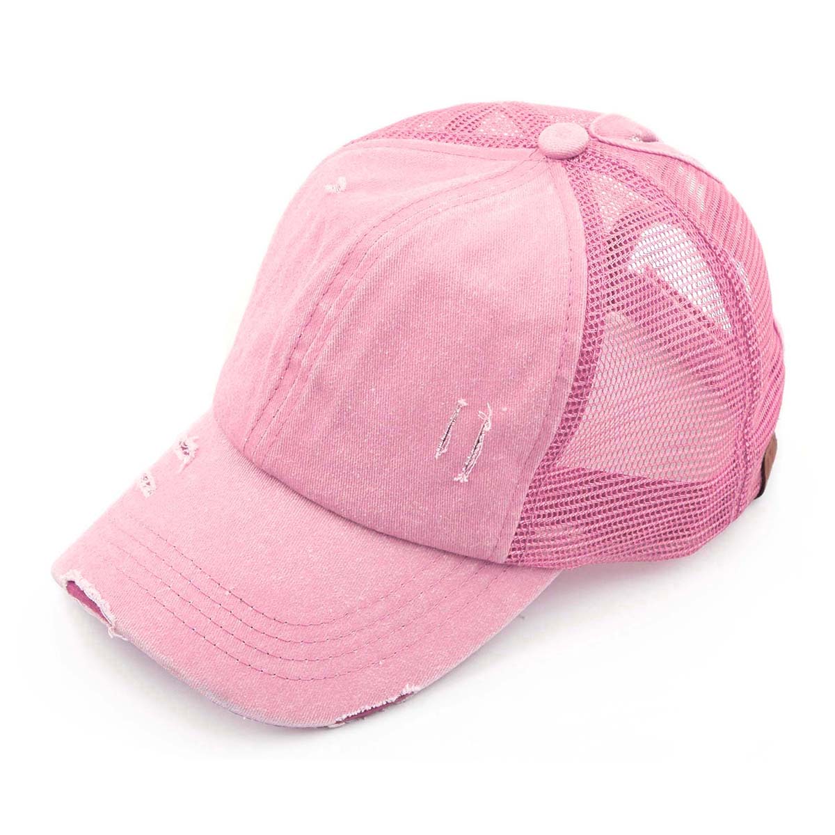 Women's Distressed Mesh Back Pony Cap