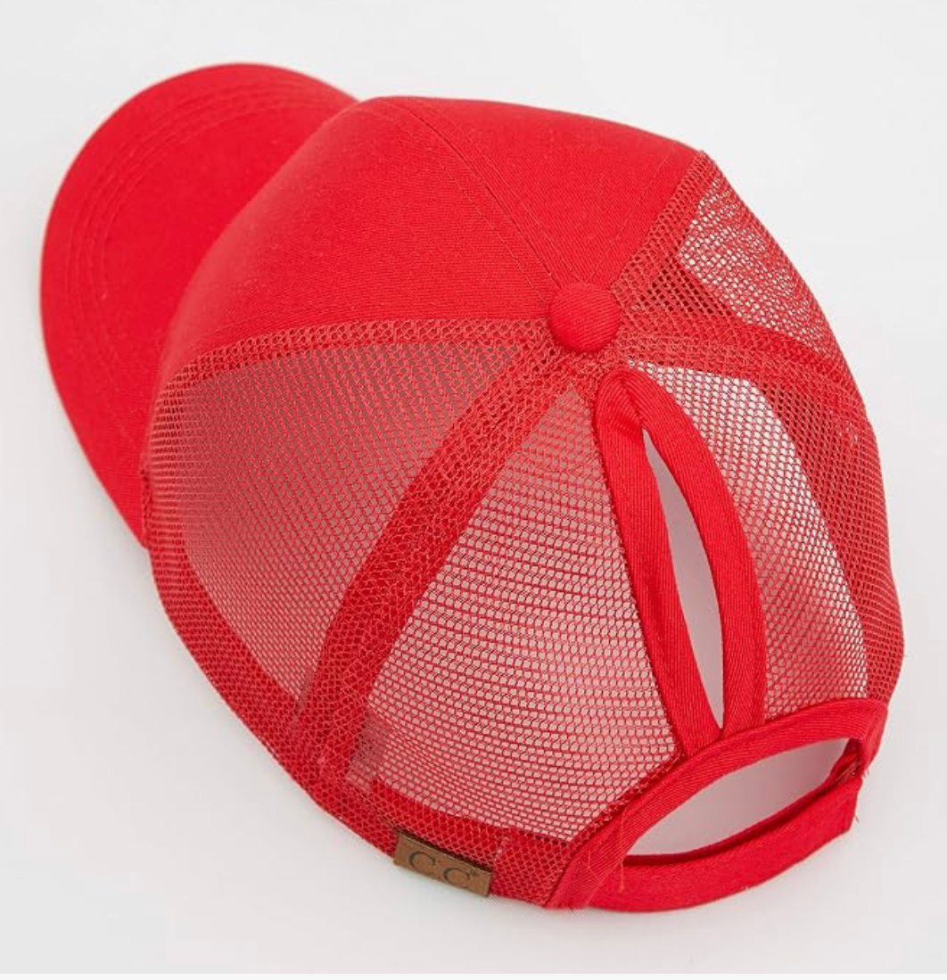 Ponytail Cap CC Solid Mesh Women Adjustable Trucker Hat