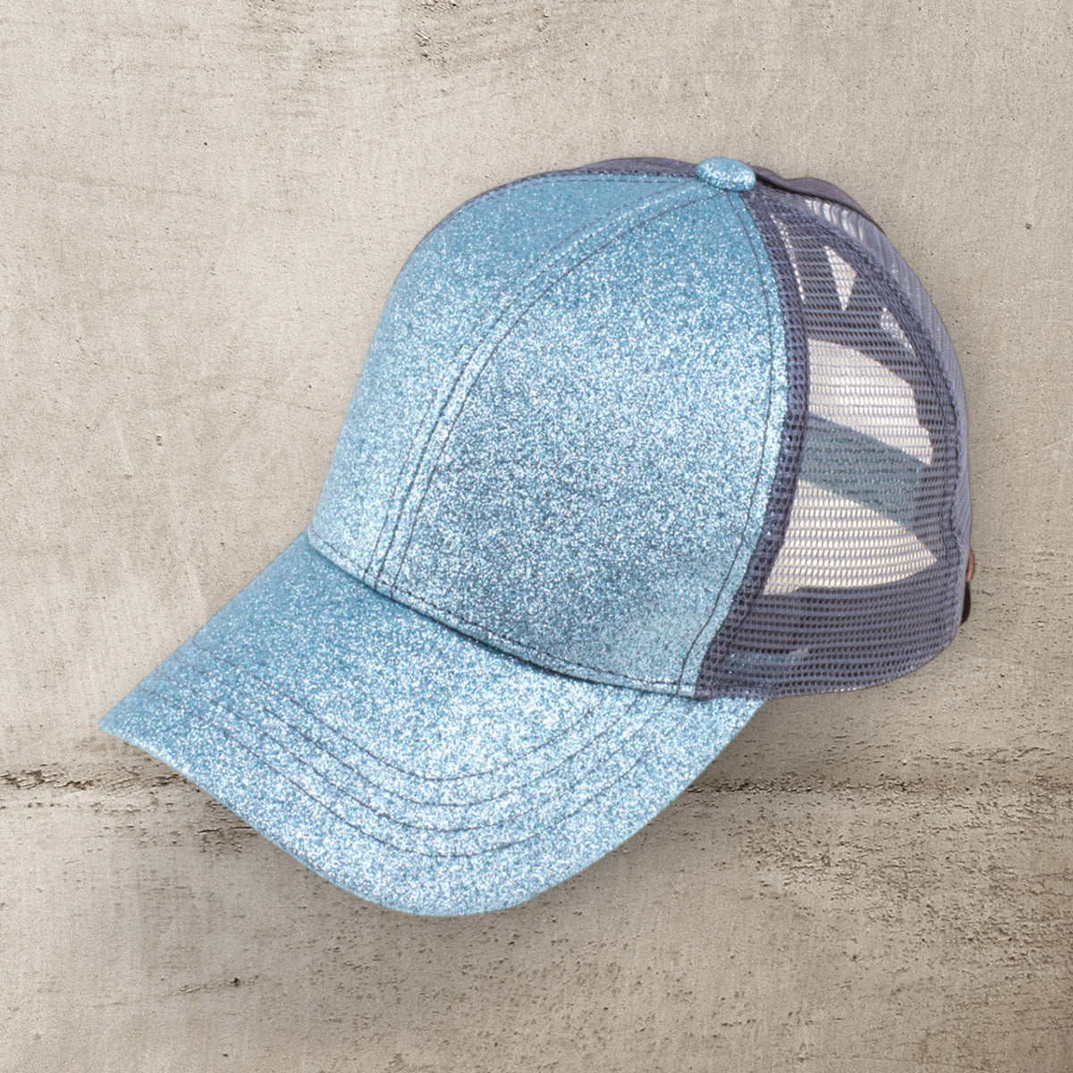 CC Kids Glitter Pony Cap - Sparkle Baseball Hat with Ponytail Opening