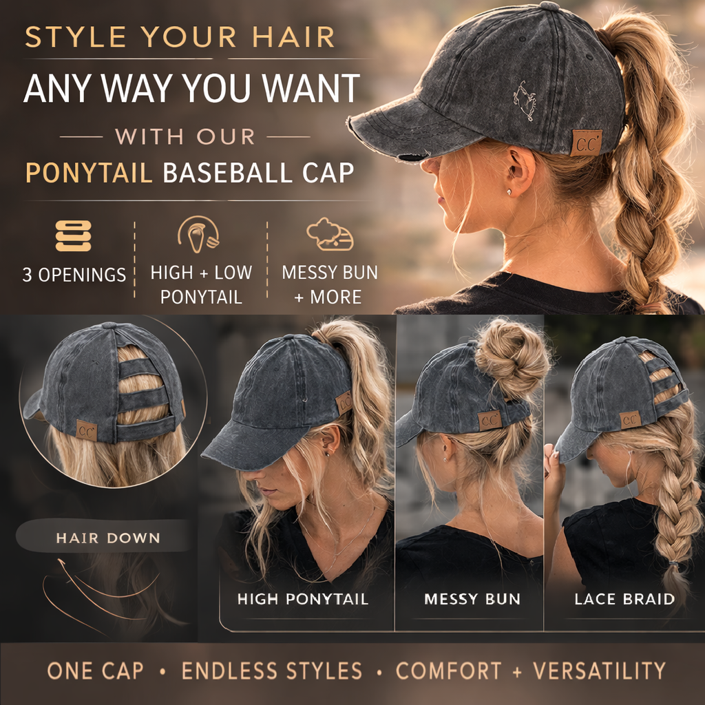CC Three Level Pony Cap Adjustable Strap For Adults
