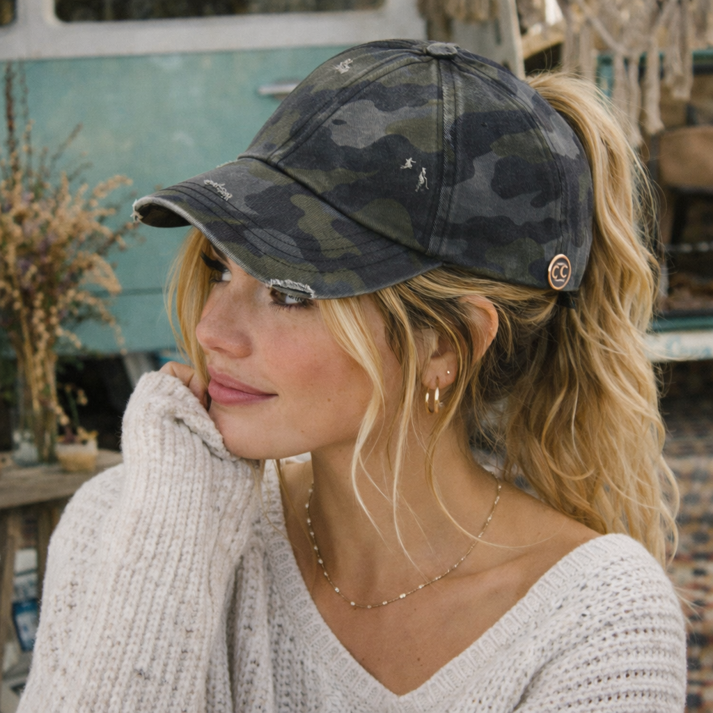 C.C® Criss Cross Ponytail Cap - Women's Cotton Baseball Hat for Ponytails & Braids