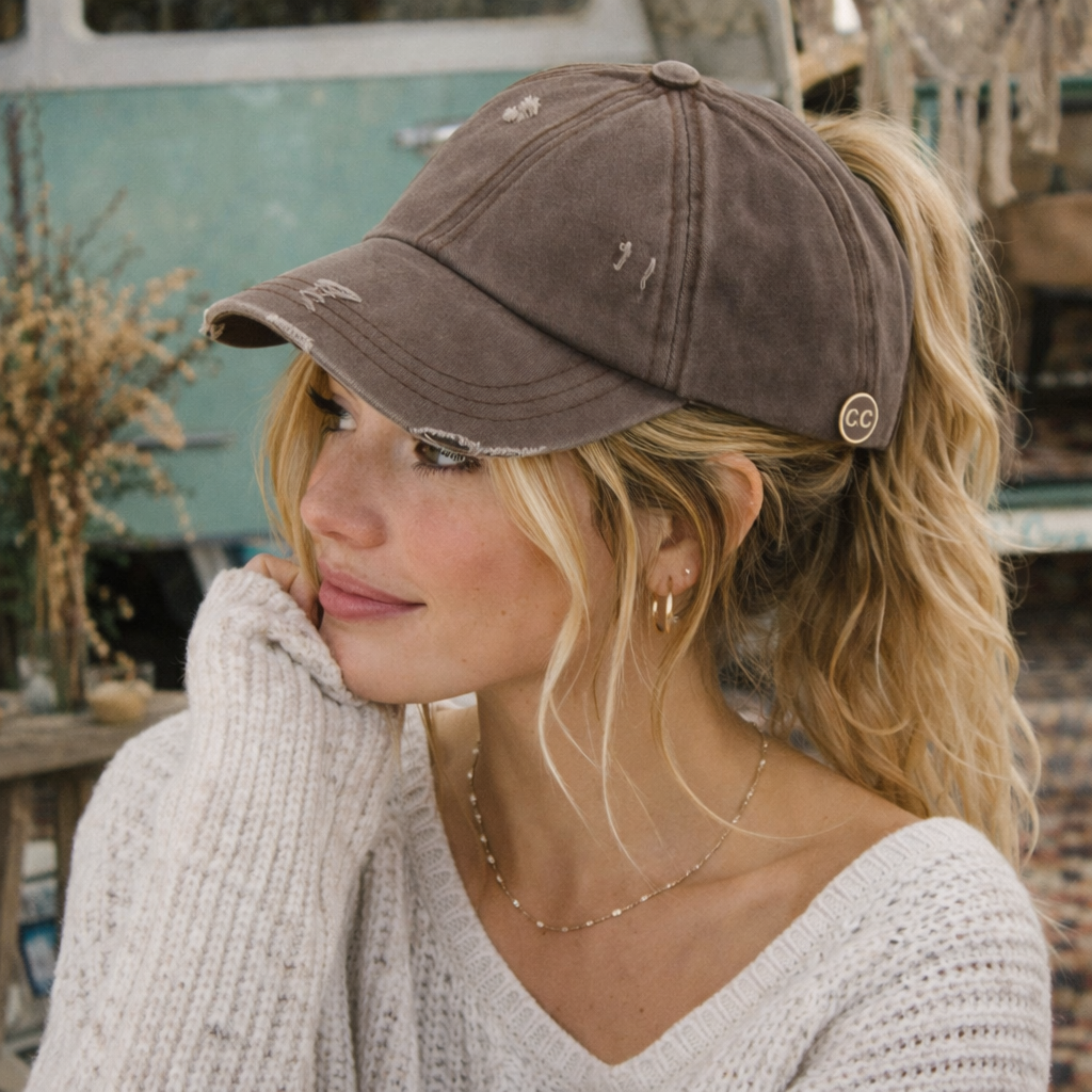 C.C® Criss Cross Ponytail Cap - Women's Cotton Baseball Hat for Ponytails & Braids