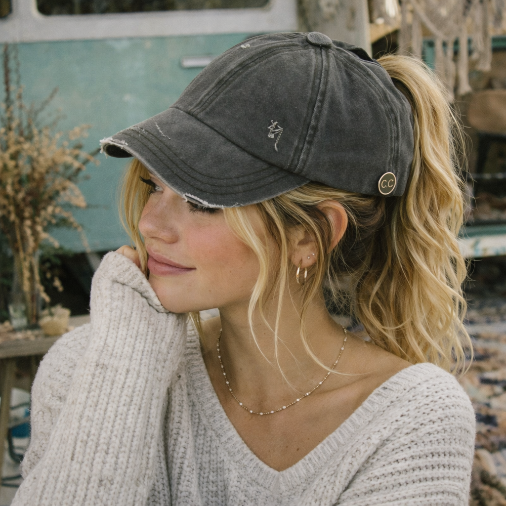 C.C® Criss Cross Ponytail Cap - Women's Cotton Baseball Hat for Ponytails & Braids