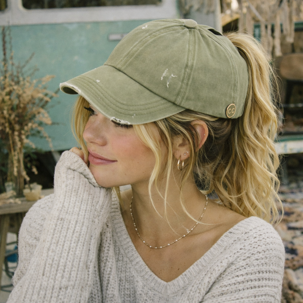 C.C® Criss Cross Ponytail Cap - Women's Cotton Baseball Hat for Ponytails & Braids