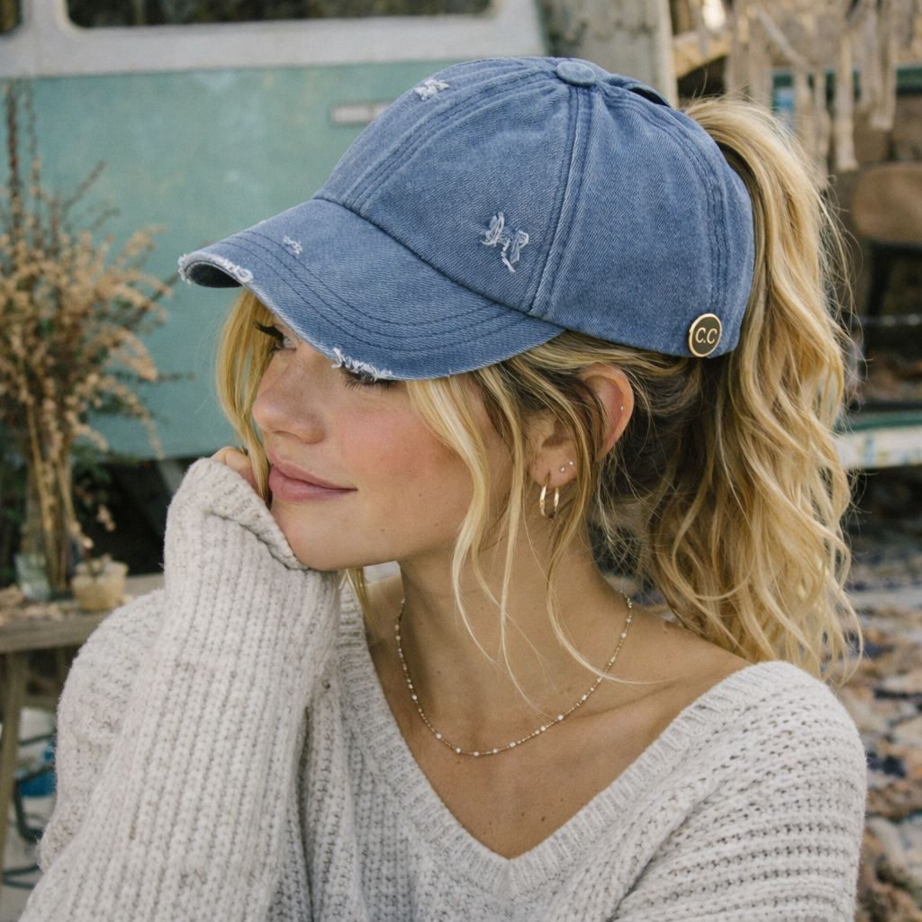 C.C® Criss Cross Ponytail Cap - Women's Cotton Baseball Hat for Ponytails & Braids