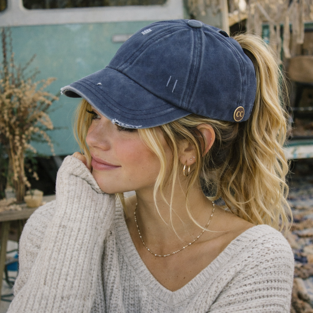C.C® Criss Cross Ponytail Cap - Women's Cotton Baseball Hat for Ponytails & Braids