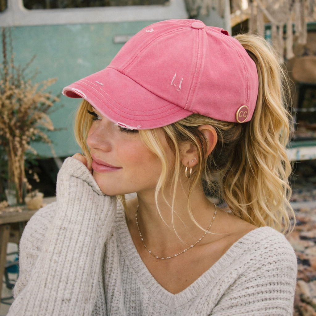 C.C® Criss Cross Ponytail Cap - Women's Cotton Baseball Hat for Ponytails & Braids