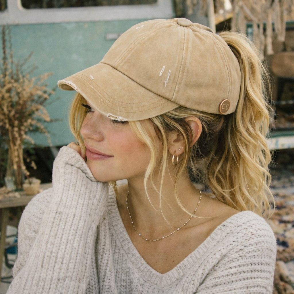C.C® Criss Cross Ponytail Cap - Women's Cotton Baseball Hat for Ponytails & Braids