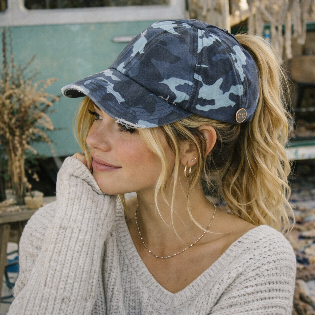 C.C® Criss Cross Ponytail Cap - Women's Cotton Baseball Hat for Ponytails & Braids