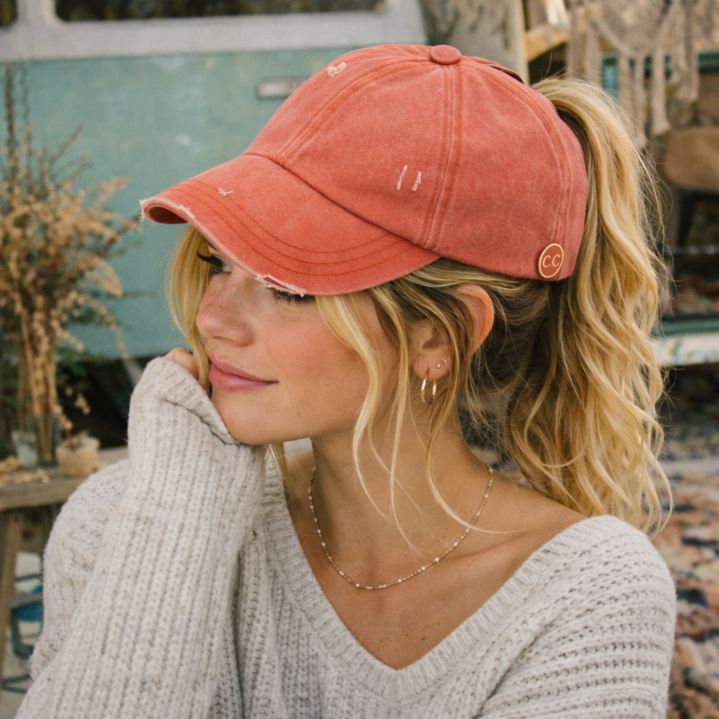 C.C® Criss Cross Ponytail Cap - Women's Cotton Baseball Hat for Ponytails & Braids