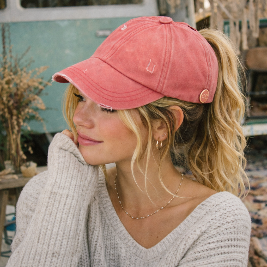 C.C® Criss Cross Ponytail Cap - Women's Cotton Baseball Hat for Ponytails & Braids