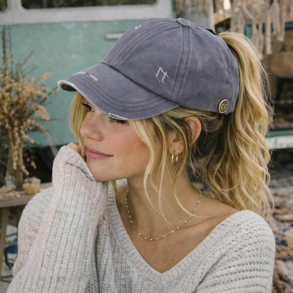 C.C® Criss Cross Ponytail Cap - Women's Cotton Baseball Hat for Ponytails & Braids