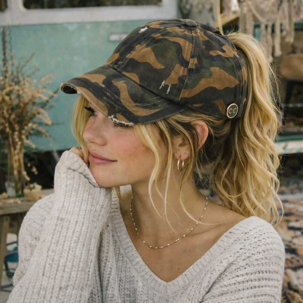 C.C® Criss Cross Ponytail Cap - Women's Cotton Baseball Hat for Ponytails & Braids