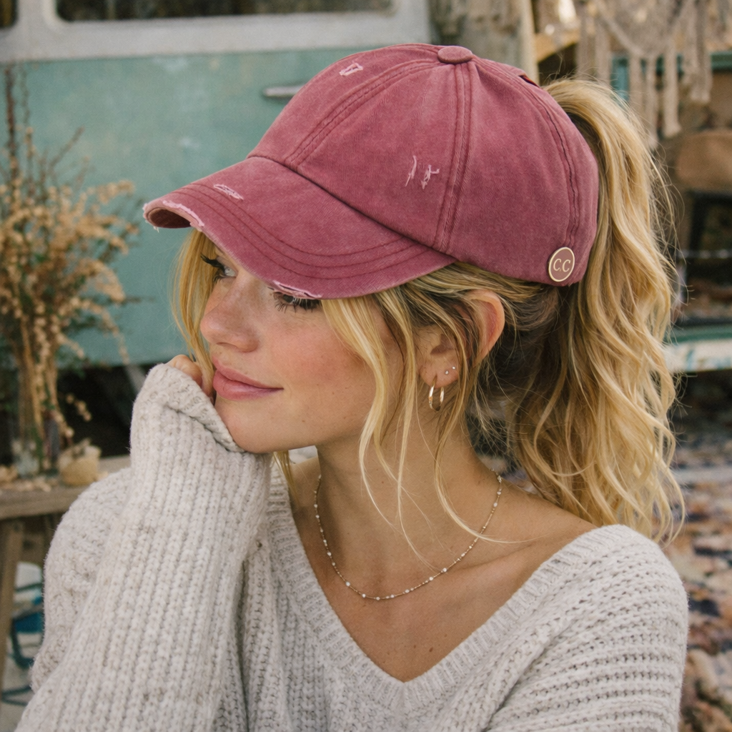C.C® Criss Cross Ponytail Cap - Women's Cotton Baseball Hat for Ponytails & Braids